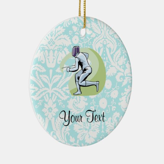 ティール(緑がかった色)のダマスク織パターンフェンシング セラミックオーナメント (右)