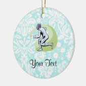 ティール(緑がかった色)のダマスク織パターンフェンシング セラミックオーナメント (左)