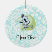 ティール(緑がかった色)のダマスク織パターンフェンシング セラミックオーナメント (裏面)