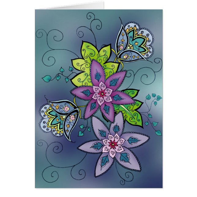 ティール（緑がかった色）のチューリップカード(ブランク) (正面)