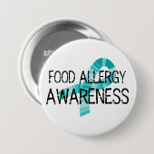 ティール(緑がかった色)のティール(緑がかった色)のリボンの食物アレルギーの認識度の陰 缶バッジ (正面&裏面)