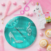 ティール（緑がかった色）のディスコの球およびかかとの第90誕生日 ペーパープレート (パーティー)