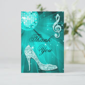 ティール(緑がかった色)のディスコの球の輝きのかかとは感謝していしています サンキューカード (スタンド正面)