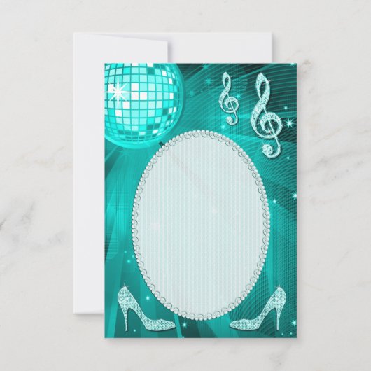 ティール（緑がかった色）のディスコの球の輝きのかかとは感謝していしています サンキューカード (裏面)