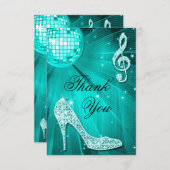 ティール(緑がかった色)のディスコの球の輝きのかかとは感謝していしています サンキューカード (正面/裏面)