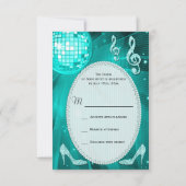ティール(緑がかった色)のディスコの球の輝きはRSVPをかかとで蹴ります 出欠カード (裏面)