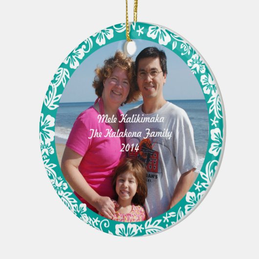 ティール（緑がかった色）のハワイのハイビスカスのクリスマスの写真のオーナメント セラミックオーナメント (左)