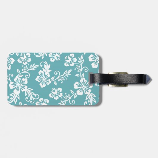 ティール(緑がかった色)のハワイのプリントの荷物のラベル ラゲッジタグ (裏面横)
