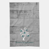 ティール(緑がかった色)のハートのパーソナライズされたキッチンタオル キッチンタオル (縦)