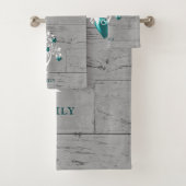 ティール(緑がかった色)のハートパーソナライズされたバスタオルセット バスタオルセット (インサイチュ)