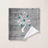 ティール(緑がかった色)のハートパーソナライズされたバスタオルセット バスタオルセット (ウォッシュタオル)