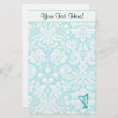 ティール(緑がかった色)のハープ 便箋 (正面/裏面)