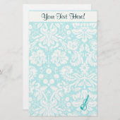 ティール(緑がかった色)のバイオリン 便箋 (正面/裏面)