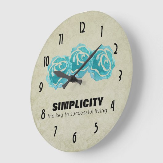 ティール(緑がかった色)のバラとのシンプルのタイポグラフィの引用文 ラージ壁時計 (傾斜)