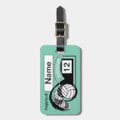 ティール（緑がかった色）のバレーボールの🏐| DIYの背景色 ラゲッジタグ (正面縦)