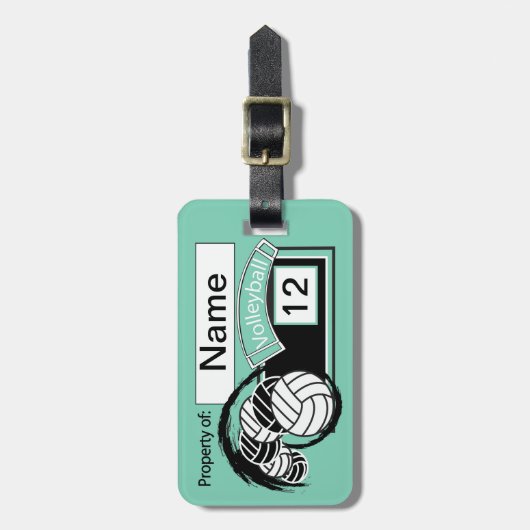 ティール（緑がかった色）のバレーボールの🏐| DIYの背景色 ラゲッジタグ (正面縦)