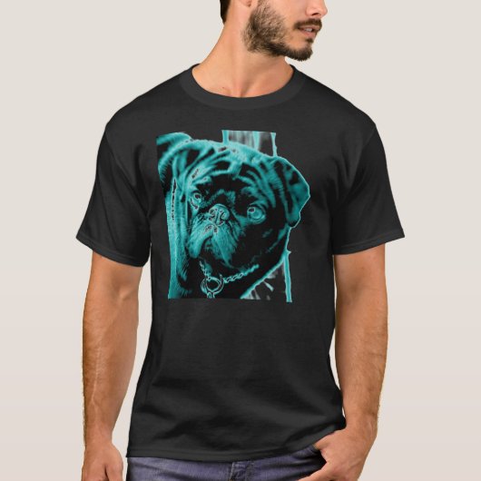 ティール(緑がかった色)のパグ Tシャツ (正面)
