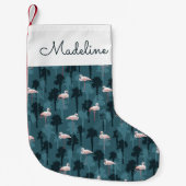 ティール(緑がかった色)のパステル調のフラミンゴは|あなたの名前を加えます スモールクリスマスストッキング (正面)