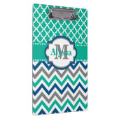 ティール（緑がかった色）のパーソナライズな青いシェブロンのクローバー クリップボード (右)