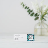 ティール(緑がかった色)のヒョウのプリント、カスタムなモノグラム スキニー名刺 (スタンド正面)