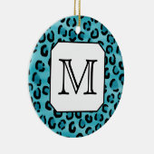 ティール(緑がかった色)のヒョウのプリント、カスタムなモノグラム セラミックオーナメント (右)