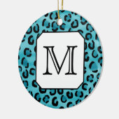 ティール(緑がかった色)のヒョウのプリント、カスタムなモノグラム セラミックオーナメント (左)