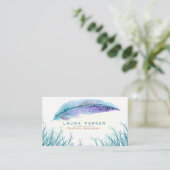 ティール(緑がかった色)のビーチの羽の水彩画のBohoのガーリーな上品 名刺 (スタンド正面)