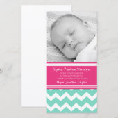 ティール（緑がかった色）のピンクはベビーシャワーの写真カード感謝していしています サンキューカード (正面/裏面)