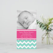 ティール（緑がかった色）のピンクはベビーシャワーの写真カード感謝していしています サンキューカード (スタンド正面)