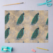 ティール(緑がかった色)のピーコック金ゴールドデコップページ 薄葉紙 (クラフト)