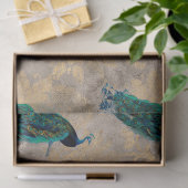 ティール(緑がかった色)のピーコック金ゴールドデコップページ 薄葉紙 (ギフト)