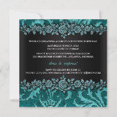 ティール(緑がかった色)のフェイクなグリッター及びビロードの花柄のSweet sixteen 招待状 (裏面)