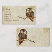 ティール（緑がかった色）のフクロウの名刺かラベル 名刺 (正面/裏面)