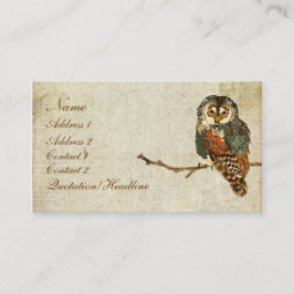 ティール（緑がかった色）のフクロウの名刺かラベル 名刺