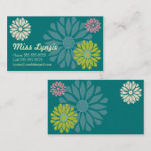 ティール（緑がかった色）のフラワーパワーの名刺 名刺 (正面/裏面)