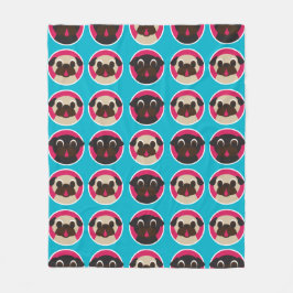 ティール（緑がかった色）のフリースブランケットのパグの頭部 フリースブランケット