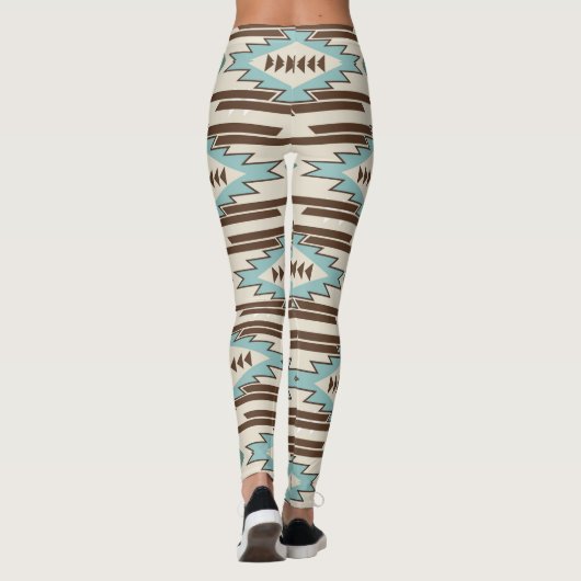 ティール（緑がかった色）のブラウンのアステカな種族パターン レギンス (裏面)