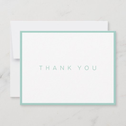 ティール(緑がかった色)のボーダーとのモダンで白いサンキューカード サンキューカード (正面)