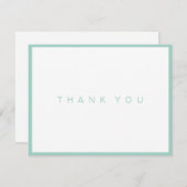 ティール(緑がかった色)のボーダーとのモダンで白いサンキューカード サンキューカード (正面/裏面)