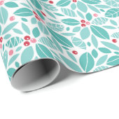 ティール(緑がかった色)のポインセチアパターン ラッピングペーパー (ロールコーナー)