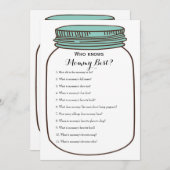 ティール(緑がかった色)のメーソンジャー2つのxのベビーシャワーのゲーム 招待状 (正面/裏面)