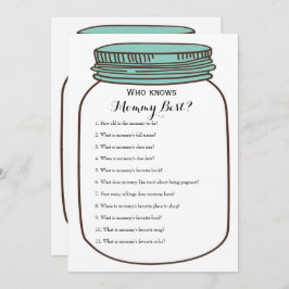 ティール（緑がかった色）のメーソンジャー2つのxのベビーシャワーのゲーム 招待状