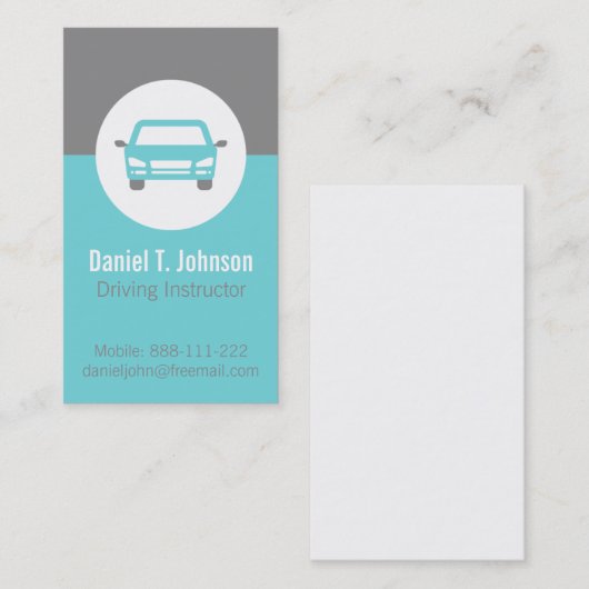 ティール（緑がかった色）のモダンな専門の自動車運転のインストラクター 名刺 (正面/裏面)