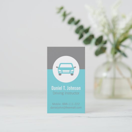 ティール(緑がかった色)のモダンな専門の自動車運転のインストラクター 名刺 (スタンド正面)
