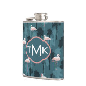 ティール(緑がかった色) |のモノグラムのパステル調のフラミンゴ フラスク (左)