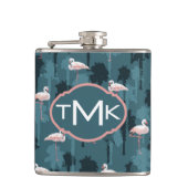 ティール(緑がかった色) |のモノグラムのパステル調のフラミンゴ フラスク (正面)