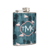 ティール(緑がかった色) |のモノグラムのパステル調のフラミンゴ フラスク (右)