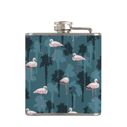 ティール(緑がかった色) |のモノグラムのパステル調のフラミンゴ フラスク (裏面)