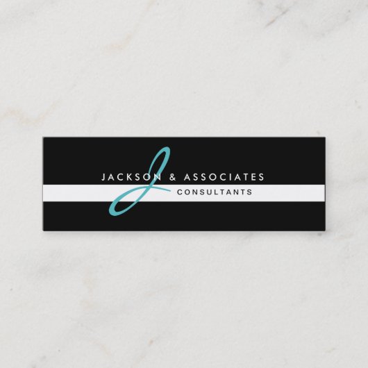 ティール（緑がかった色）のモノグラムの専門の名刺 スキニー名刺 (正面)