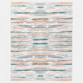 ティール（緑がかった色）のモモの淡い色のな灰色の水彩画の洗浄は縞で飾ります フリースブランケット (正面)